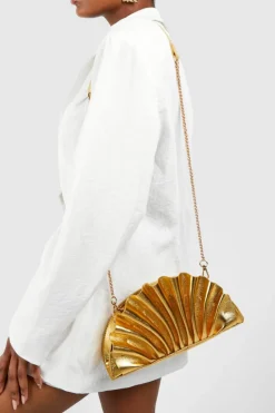 Handbags|Clutch Bags*boohoo Metallic Ruffle Clutch Bag gold