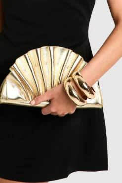 Handbags|Clutch Bags*boohoo Metallic Ruffle Clutch Bag gold
