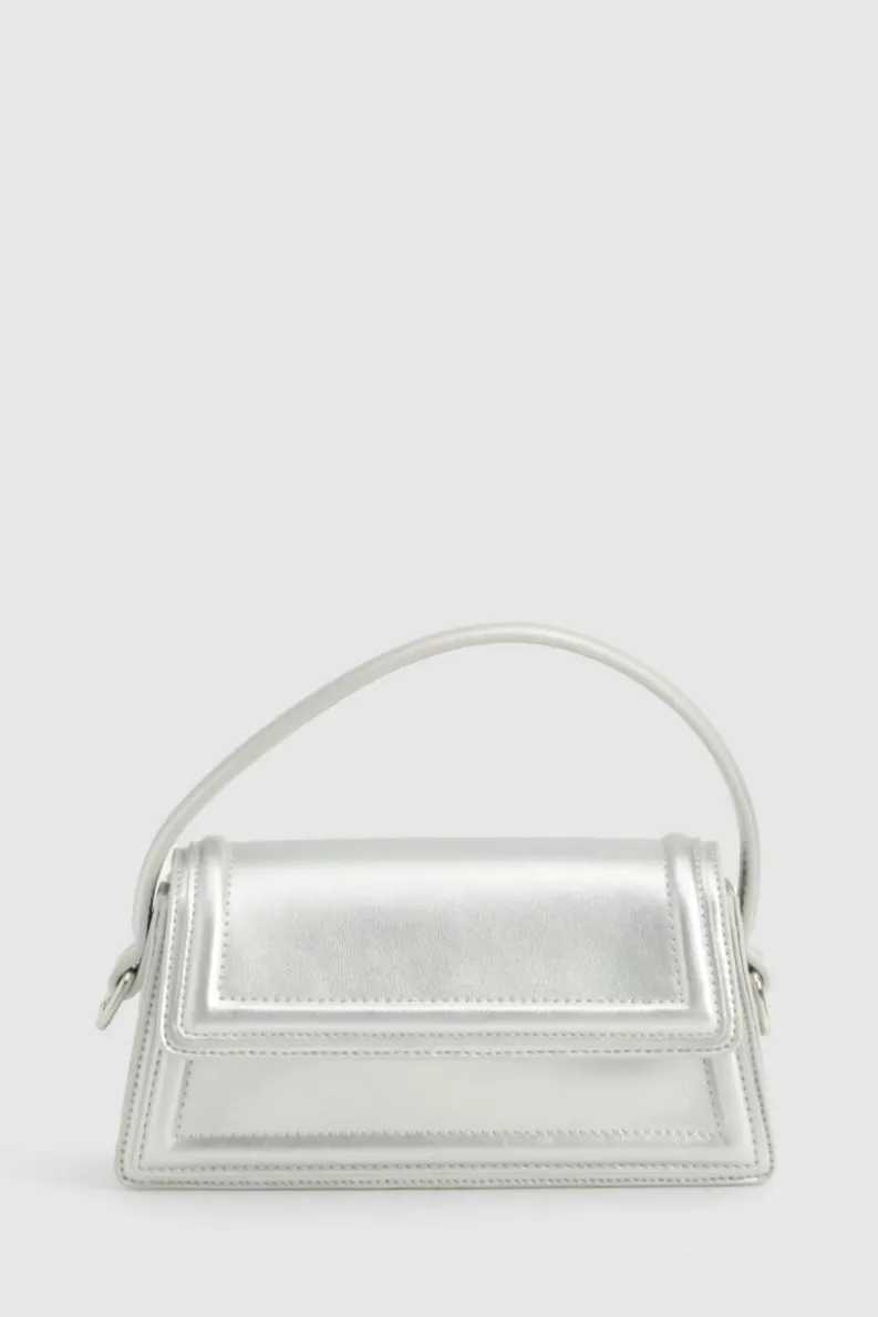 Handbags*boohoo Metallic Flapover Structured Grab Bag silver