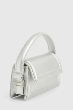 Handbags*boohoo Metallic Flapover Structured Grab Bag silver