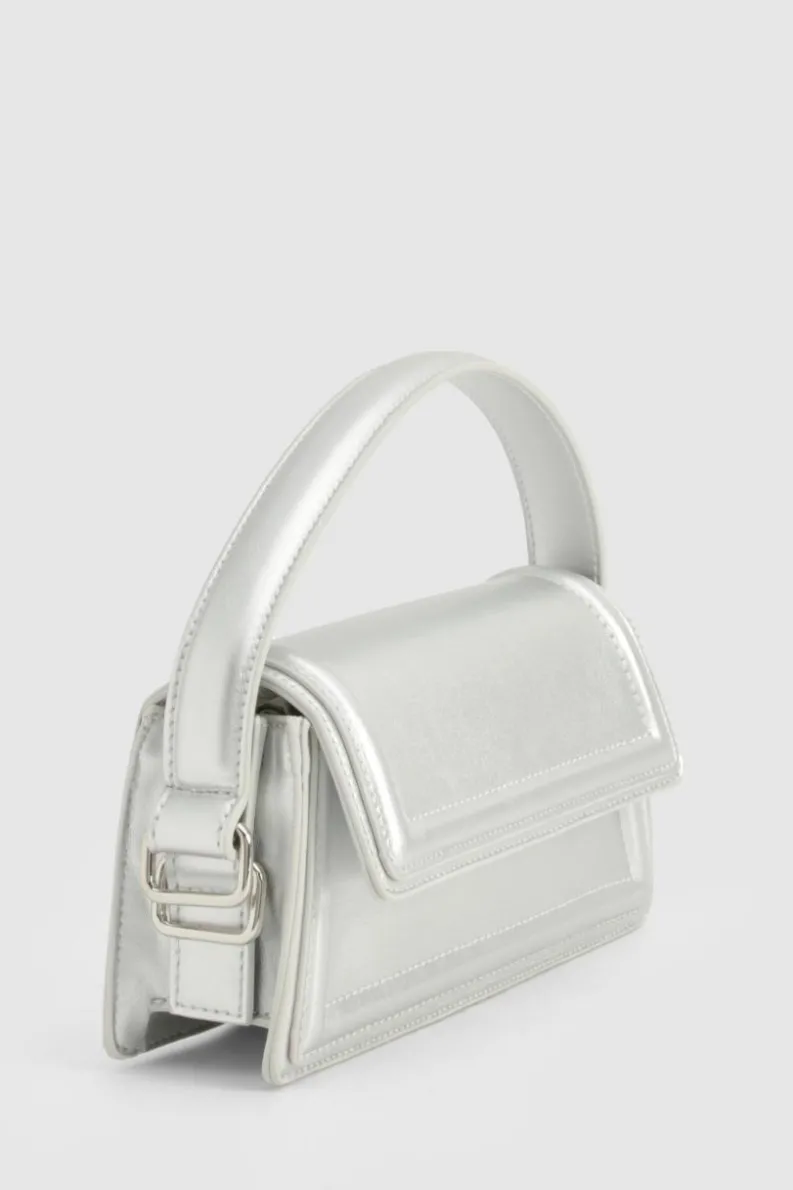 Handbags*boohoo Metallic Flapover Structured Grab Bag silver