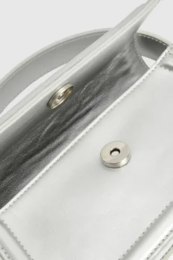 Handbags*boohoo Metallic Flapover Structured Grab Bag silver