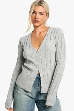 Cardigans*boohoo Thick Rib Knitted Cardigan metallic silver