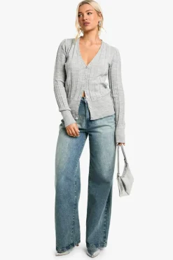 Cardigans*boohoo Thick Rib Knitted Cardigan metallic silver