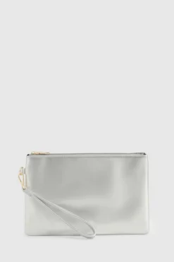 Handbags|Clutch Bags*boohoo Metallic Smooth Pu Zip Top Clutch Bag silver