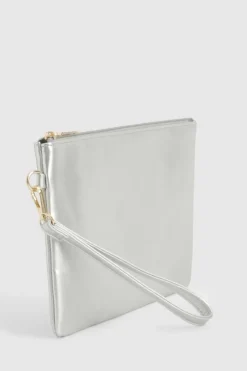 Handbags|Clutch Bags*boohoo Metallic Smooth Pu Zip Top Clutch Bag silver