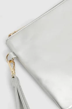 Handbags|Clutch Bags*boohoo Metallic Smooth Pu Zip Top Clutch Bag silver