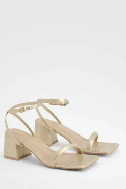 Heels*boohoo Metallic Square Toe Block Heel Two Part Heels gold