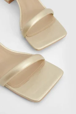 Heels*boohoo Metallic Square Toe Block Heel Two Part Heels gold