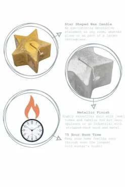 Candles & Diffusers|Candles*Nicola Spring Metallic Star Candle 75 Hours Pack of 6 Silver