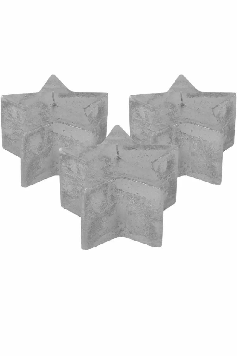 Candles & Diffusers|Candles*Nicola Spring Metallic Star Candle 75 Hours Pack of 3 Silver