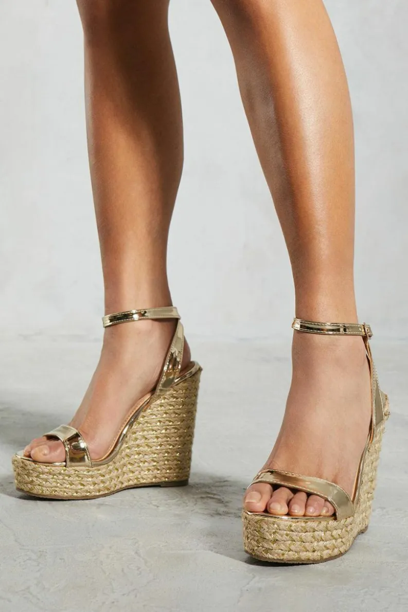 Wedges|Sandals*MissPap Metallic Strap Woven Wedges gold