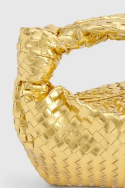 Woven Bags|Handbags*boohoo Metallic Woven Knot Handle Bag metallic gold