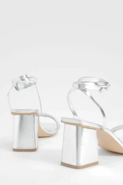 Sandals|Heels*boohoo Metallic Woven Strap Block Heel Sandals silver