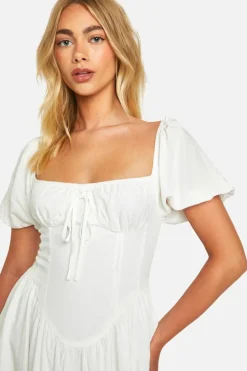 Smock Dresses*boohoo Milkmaid Puff Sleeve Midaxi Smock Dress white