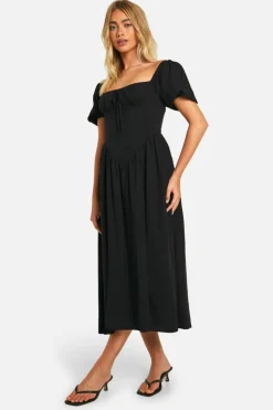 Smock Dresses*boohoo Milkmaid Puff Sleeve Midaxi Smock Dress black