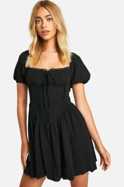 Smock Dresses*boohoo Milkmaid Puff Sleeve Smock Dress black