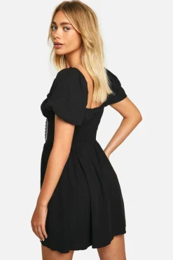 Smock Dresses*boohoo Milkmaid Puff Sleeve Smock Dress black