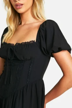 Smock Dresses*boohoo Milkmaid Puff Sleeve Smock Dress black