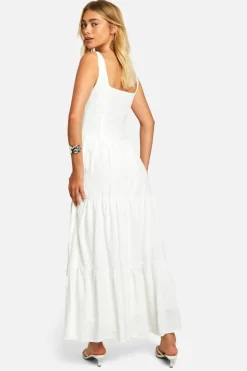 Smock Dresses*boohoo Milkmaid Tiered Maxi Dress white
