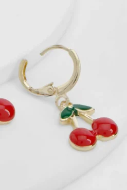 Earrings*boohoo Mini Cherry Hooped Earrings red