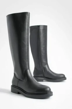 Over The Knee Boots|Chunky Boots*boohoo Minimal Chunky Knee High Boots black