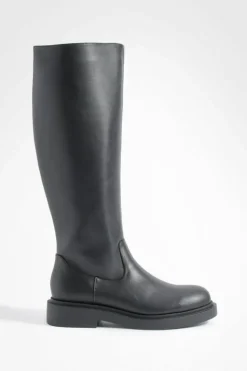 Over The Knee Boots|Chunky Boots*boohoo Minimal Chunky Knee High Boots black