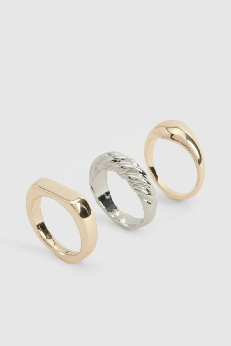 Rings*boohoo Mixed Metal Ring 3 Pack multi