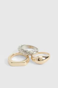 Rings*boohoo Mixed Metal Ring 3 Pack multi