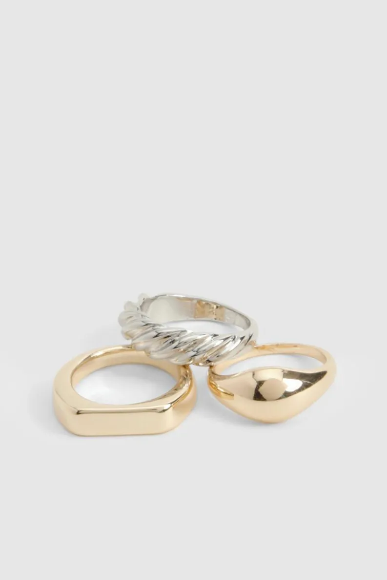 Rings*boohoo Mixed Metal Ring 3 Pack multi