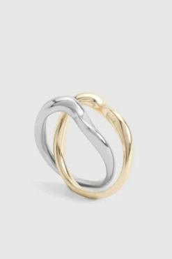 Rings*boohoo Mixed Metal Wavy Ring 2 Pack gold