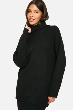 Oversized Jumpers|Jumpers*boohoo Mixed Rib Detail Oversized Roll Neck Jumper black