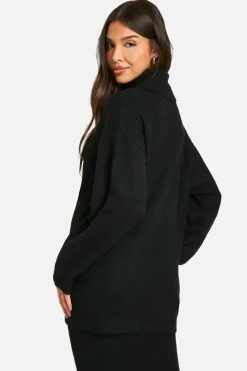 Oversized Jumpers|Jumpers*boohoo Mixed Rib Detail Oversized Roll Neck Jumper black