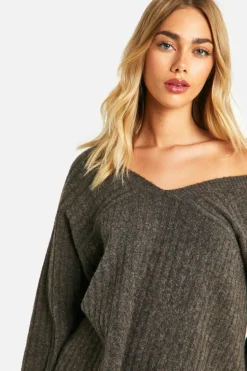 Oversized Jumpers|Jumpers*boohoo Mixed Rib Longline Jumper chocolate