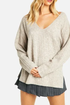Oversized Jumpers|Jumpers*boohoo Mixed Rib Longline Jumper stone