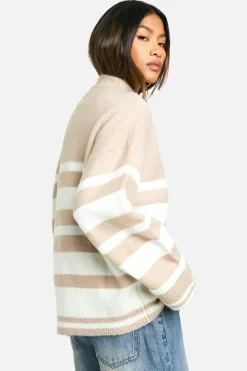 Oversized Jumpers|Jumpers*boohoo Mixed Stripe Oversized Jumper oatmeal