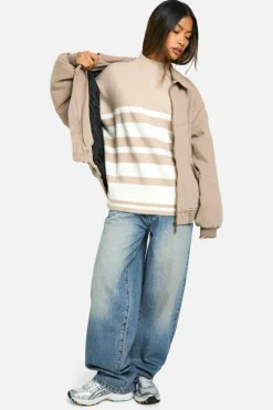Oversized Jumpers|Jumpers*boohoo Mixed Stripe Oversized Jumper oatmeal