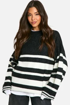 Oversized Jumpers|Jumpers*boohoo Mixed Stripe Oversized Jumper black