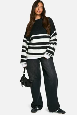 Oversized Jumpers|Jumpers*boohoo Mixed Stripe Oversized Jumper black