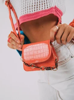 Cross-Body Bags*SVNX Moc croc cross body bag with chunky chain Gold