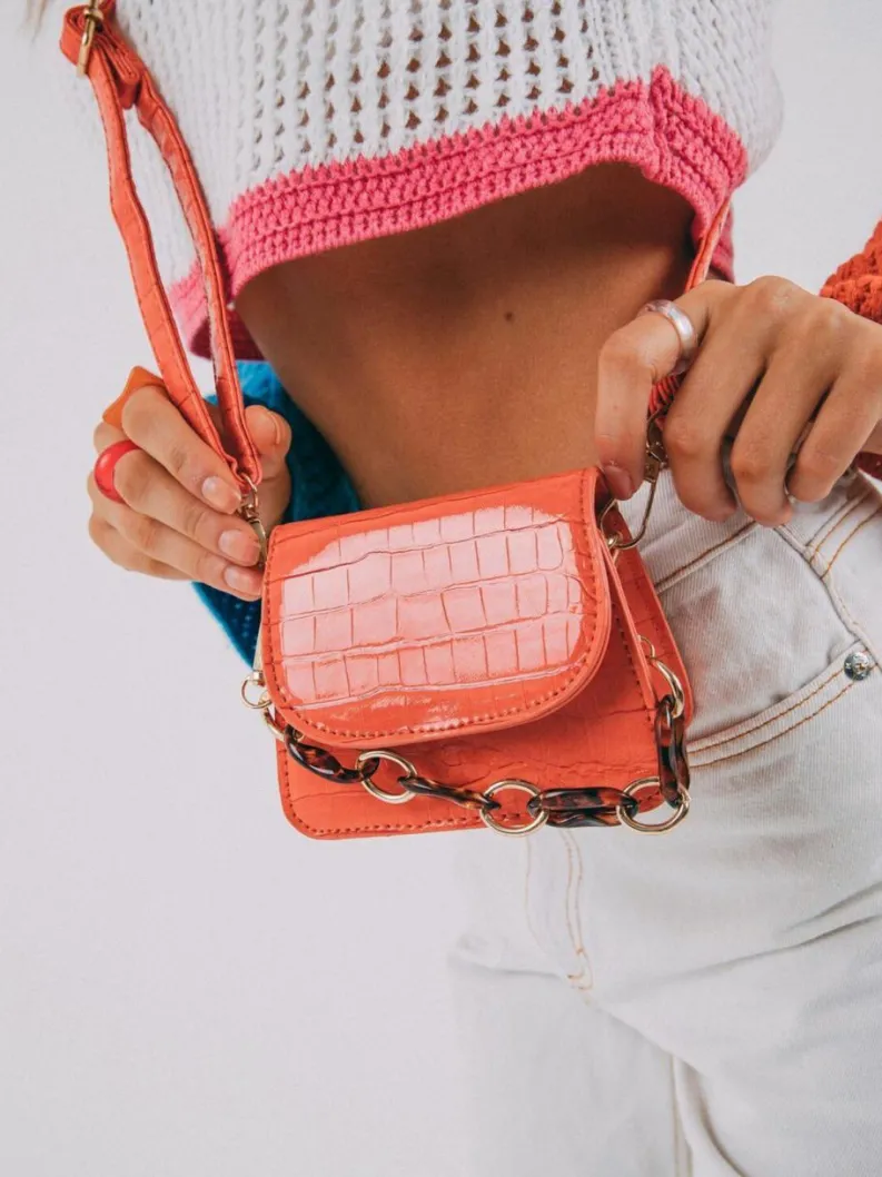 Cross-Body Bags*SVNX Moc croc cross body bag with chunky chain Gold