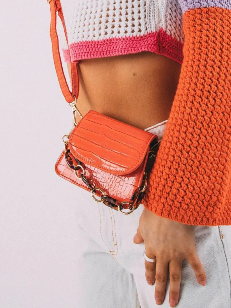 Cross-Body Bags*SVNX Moc croc cross body bag with chunky chain Gold