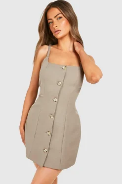 Mini Dresses|Suits & Tailoring*boohoo Mock Horn Button Front Fitted Mini Dress mocha