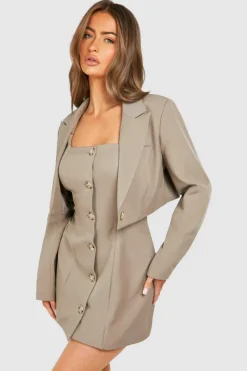 Mini Dresses|Suits & Tailoring*boohoo Mock Horn Button Front Fitted Mini Dress mocha