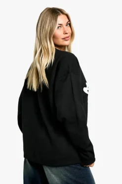 Sweatshirts|Hoodies & Sweatshirts*boohoo Mon Cheri Slogan Oversized Crew Neck Sweatshirt black