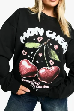 Sweatshirts|Hoodies & Sweatshirts*boohoo Mon Cheri Slogan Oversized Crew Neck Sweatshirt black