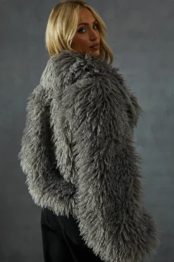 Heels|Faux Fur Coats*MissPap Mongolian Collared Faux Fur Coat grey