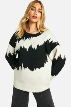 Oversized Jumpers|Jumpers*boohoo Monochrome Abstract Stripe Oversized Jumper black