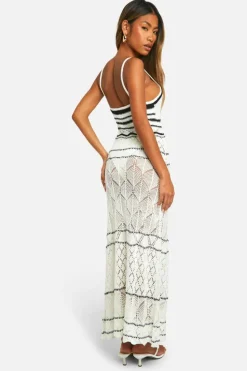 Maxi Dresses|Jumper Dresses*boohoo Monochrome Pointelle Knitted Maxi Dress white