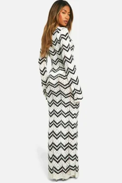 Jumper Dresses|Jumper Dresses*boohoo Monochrome Zig Zag Crochet Maxi Dress white